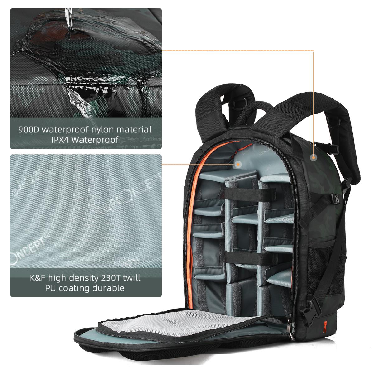 Mochila multifuncional K&F Concept para fotografía de viajes al aire libre, 30 x 24 x 45 cm, mochila de 23 l Nature Wander 06 (camuflaje - Imagen 3