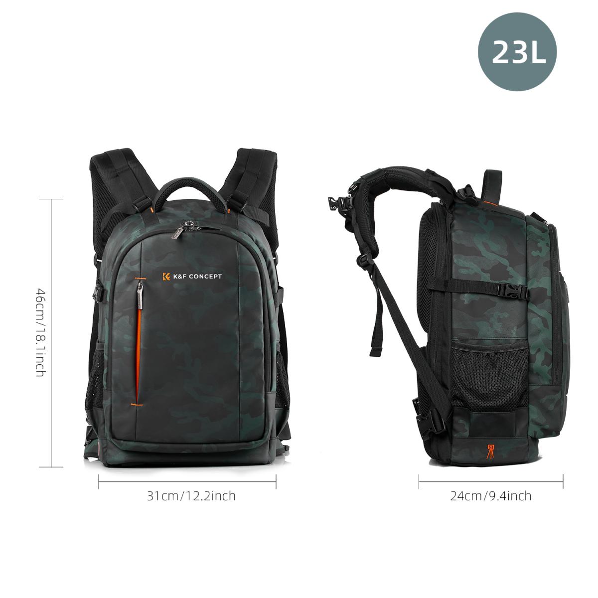 Mochila multifuncional K&F Concept para fotografía de viajes al aire libre, 30 x 24 x 45 cm, mochila de 23 l Nature Wander 06 (camuflaje - Imagen 8
