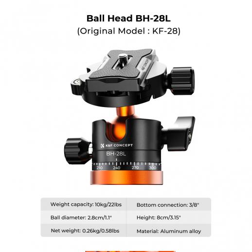 175cm K&F Travel Companion Tripod - K&F TRIPODE K255A4+BH-28L KF09.083V2 - Imagen 3