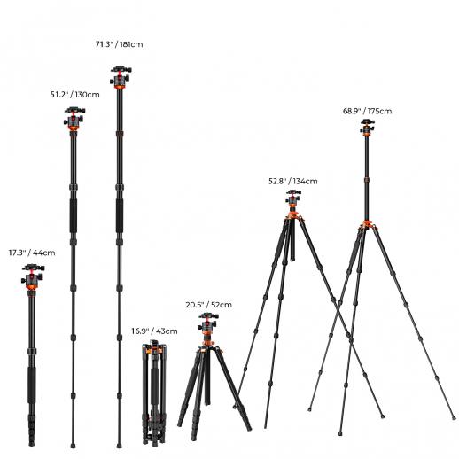 175cm K&F Travel Companion Tripod - K&F TRIPODE K255A4+BH-28L KF09.083V2 - Imagen 4