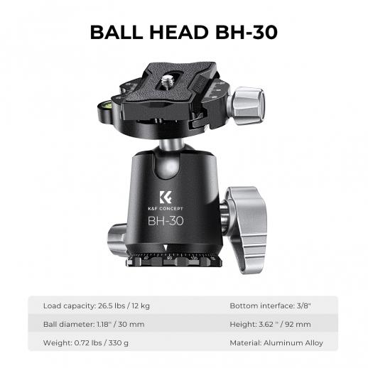 172cm Trípode de Fibra de Carbono para Cámara Profesional con 30mm Rótula de Bola Metálica, Carga 12KG - X254C4+BH-30L - Imagen 5