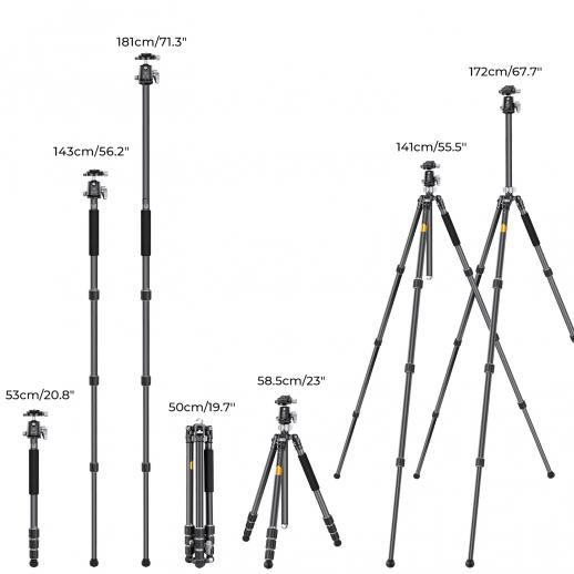 172cm Trípode de Fibra de Carbono para Cámara Profesional con 30mm Rótula de Bola Metálica, Carga 12KG - X254C4+BH-30L - Imagen 6