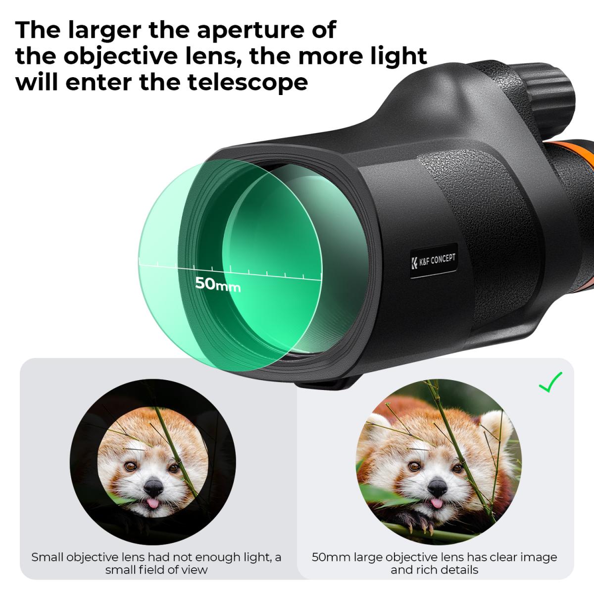 MONOCULAR K&F 12x50 BLACK KF33.072 - Imagen 2